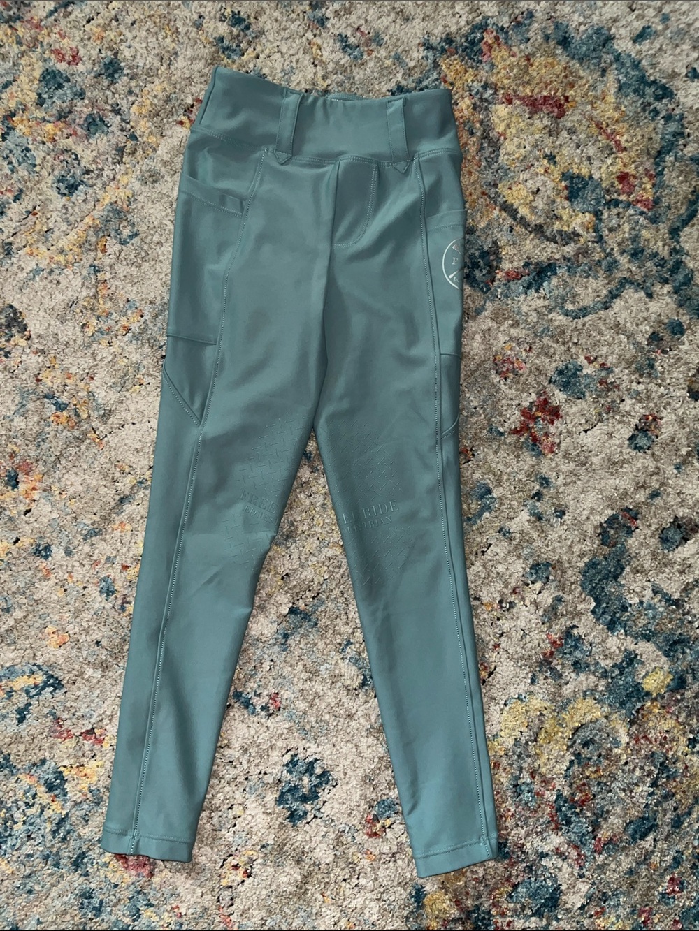 Girls' Teal Performance Leggings with Side Pockets